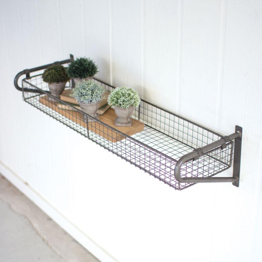 Wire Basket Wall Shelf w/ Brackets-Discontinued | Iron Accents