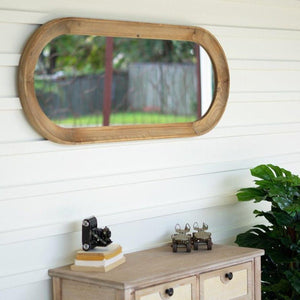Wood Framed Oval Mirror-Wall | Iron Accents