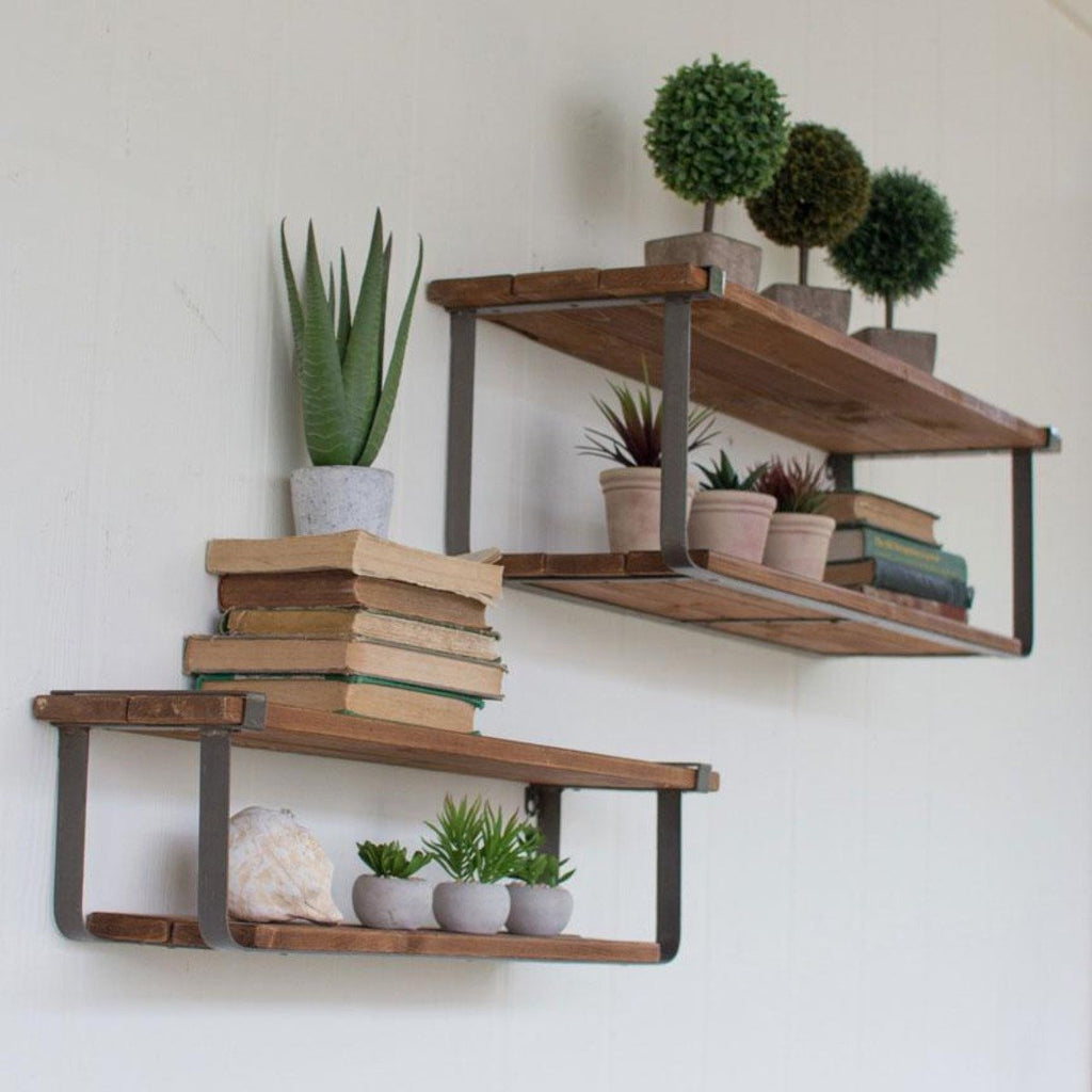Wood & Metal Shelf (Set-2) - Iron Accents