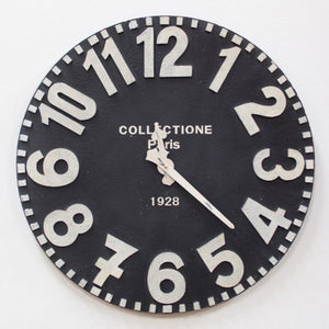 Wooden Black & White Wall Clock-Wall | Iron Accents