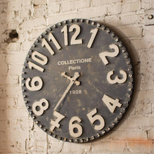 Wooden Black & White Wall Clock-Wall | Iron Accents