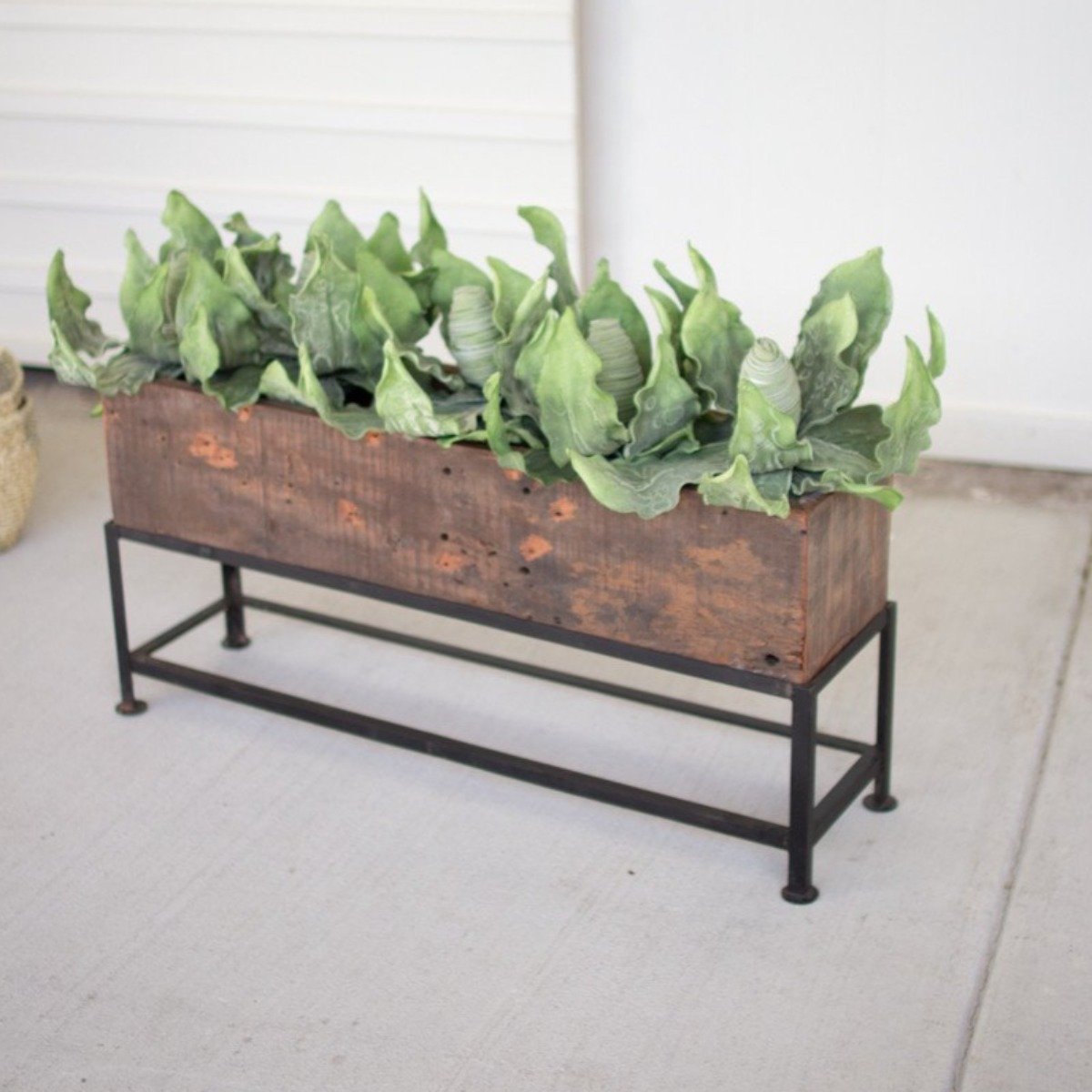 Wooden Planter w/ Iron Base-Garden | Iron Accents