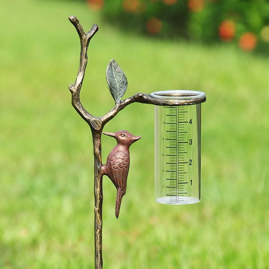 Woodpecker Wide Rain Gauge-Garden | Iron Accents