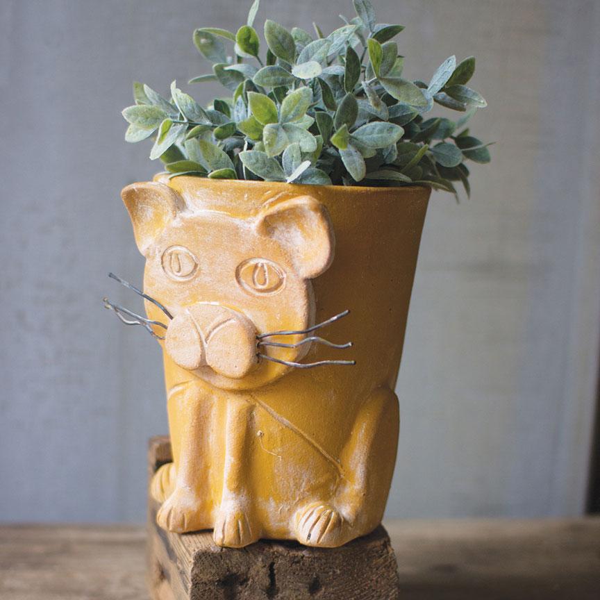 Yellow Clay Cat Planter-Discontinued | Iron Accents