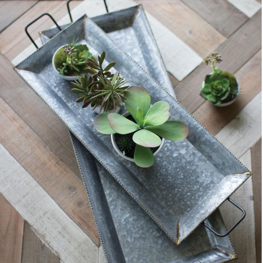 Zinc Trays w/ Brass Detail (Set)-Discontinued | Iron Accents