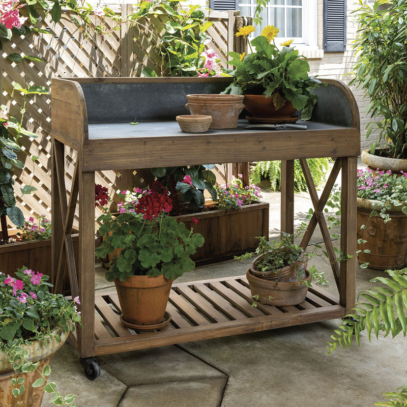 Zinc Top Potting Table Iron Accents